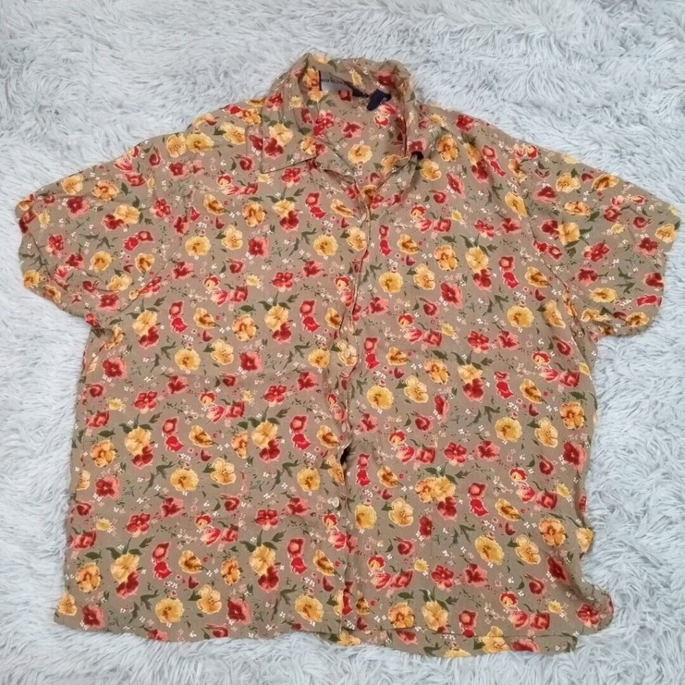 Eagle Eye Womens Shirt Multicolor Plus 1X Floral Button Up Short‎ Sleeve